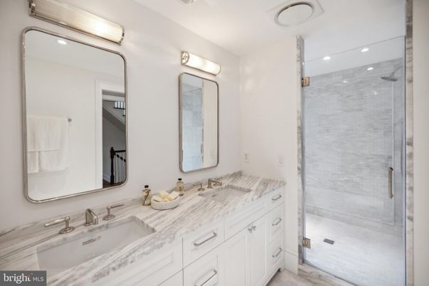 Bathroom, Dual Sink Vanities, Glass Shower, Interior, Recessed Lighting