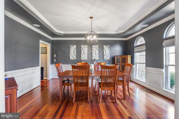 Dining room, Interior, Pendant Lights, Wood Texture Flooring