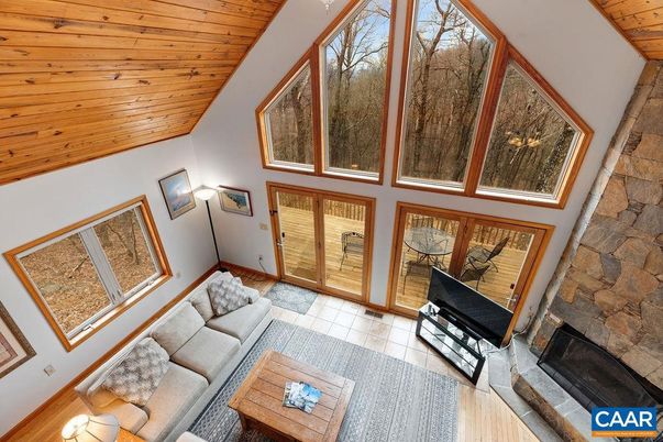 Fireplace, Interior, Living room, Stone Walls, Wooden Ceilings, Wood Texture Flooring