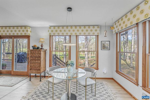 Dining room, Interior, Pendant Lights, Wood Texture Flooring