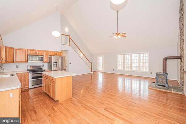 Interior, Kitchen, Pendant Lights, Stainless Steel Appliances, Wood Texture Flooring