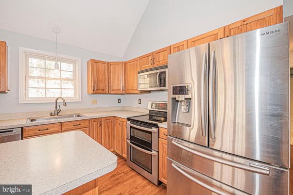 Interior, Kitchen, Pendant Lights, Stainless Steel Appliances, Wood Texture Flooring
