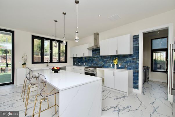 Interior, Kitchen, Marble, Pendant Lights, Recessed Lighting, Stainless Steel Appliances