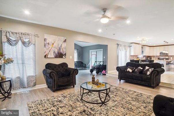 Fitness Equipment, Interior, Kitchen, Living room, Recessed Lighting, Wood Texture Flooring