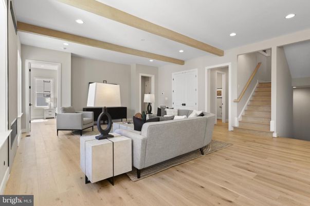 Interior, Living room, Recessed Lighting, Wooden Beams, Wood Texture Flooring
