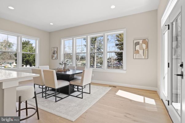 Dining room, Interior, Recessed Lighting, Wood Texture Flooring