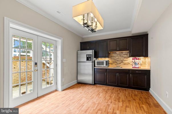 Chandelier, Interior, Kitchen, Stainless Steel Appliances, Wood Texture Flooring