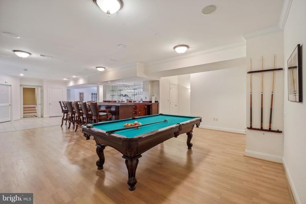 Billiard Table, Game Room, Interior, Recessed Lighting, Wood Texture Flooring