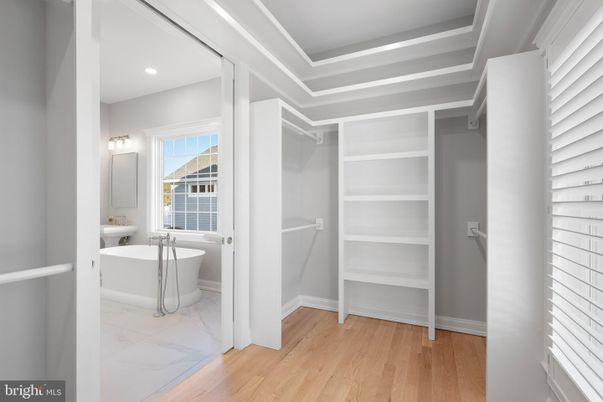 Bathroom, Free Standing Baths, Interior, Marble, Recessed Lighting, Walk-in Closets, Wood Texture Flooring