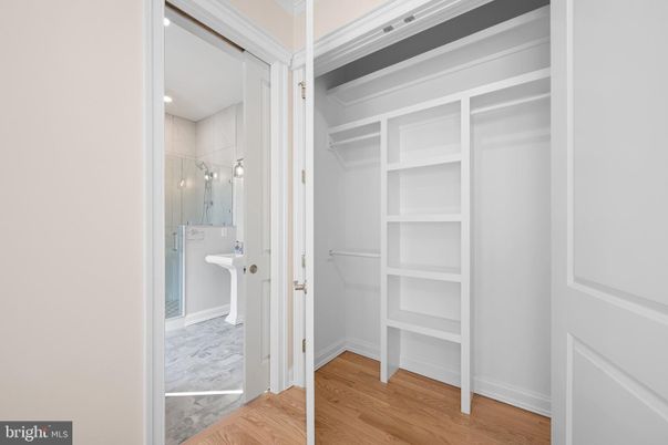 Bathroom, Glass Shower, Interior, Wood Texture Flooring