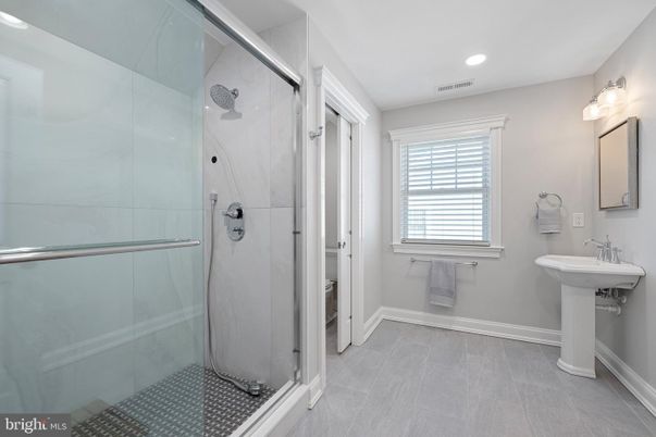 Bathroom, Glass Shower, Interior, Recessed Lighting