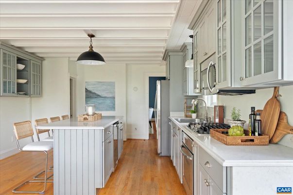 Interior, Kitchen, Pendant Lights, Wood Texture Flooring