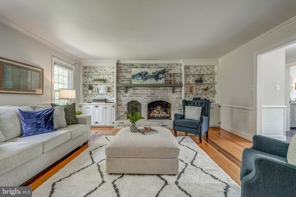Fireplace, Interior, Living room, Stone Walls, Wood Texture Flooring