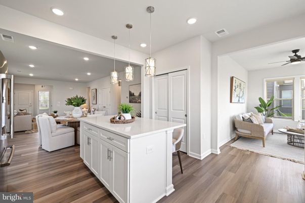 Interior, Kitchen, Living room, Pendant Lights, Recessed Lighting, Wood Texture Flooring