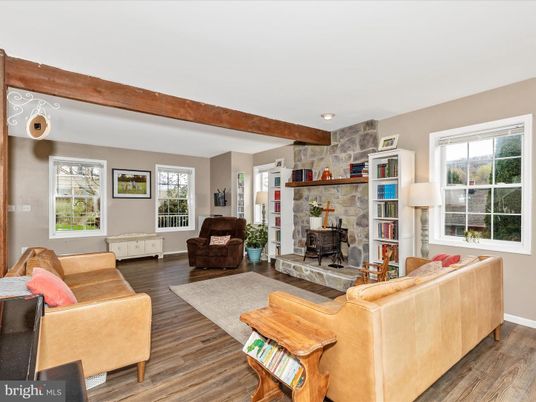 Fireplace, Interior, Living room, Stone Walls, Wooden Beams, Wood Texture Flooring