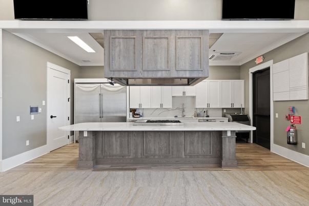Interior, Kitchen, Marble Walls, Stainless Steel Appliances, Wood Texture Flooring