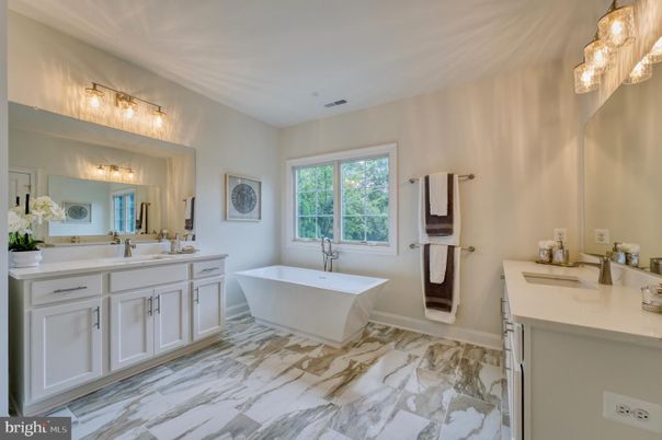 Bathroom, Dual Sink Vanities, Free Standing Baths, Interior, Marble