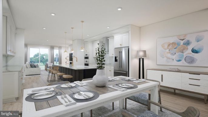 Dining room, Interior, Kitchen, Living room, Pendant Lights, Recessed Lighting, Wood Texture Flooring