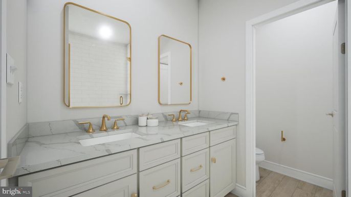 Bathroom, Dual Sink Vanities, Interior, Wood Texture Flooring