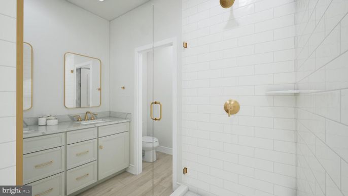 Bathroom, Interior, Recessed Lighting, Wood Texture Flooring