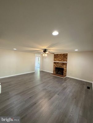 Empty room, Fireplace, Interior, Recessed Lighting, Wood Texture Flooring