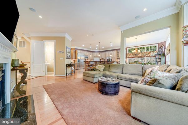 Fireplace, Interior, Kitchen, Living room, Pendant Lights, Recessed Lighting, Wood Texture Flooring