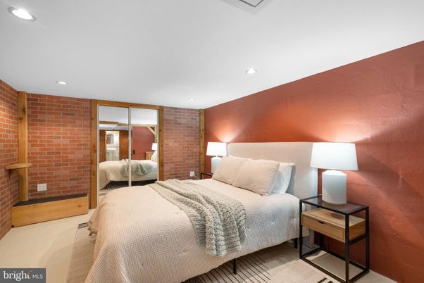 Bedroom, Interior, Recessed Lighting, Stone Walls