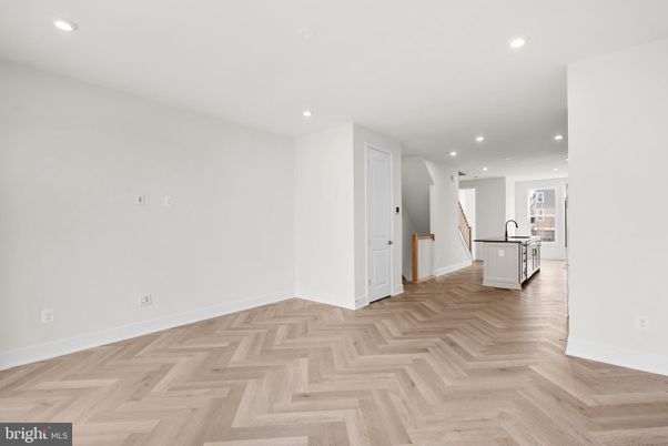 Empty room, Interior, Kitchen, Recessed Lighting, Wood Texture Flooring