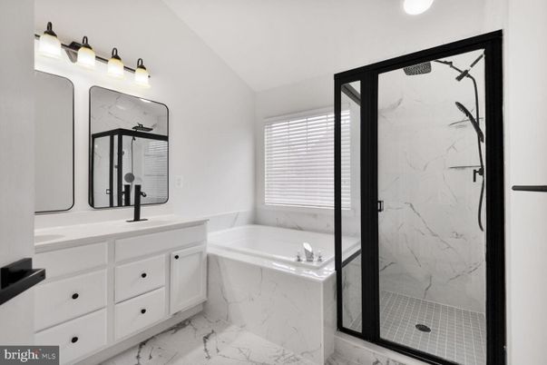 Bathroom, Dual Sink Vanities, Glass Shower, Interior, Marble, Marble Walls