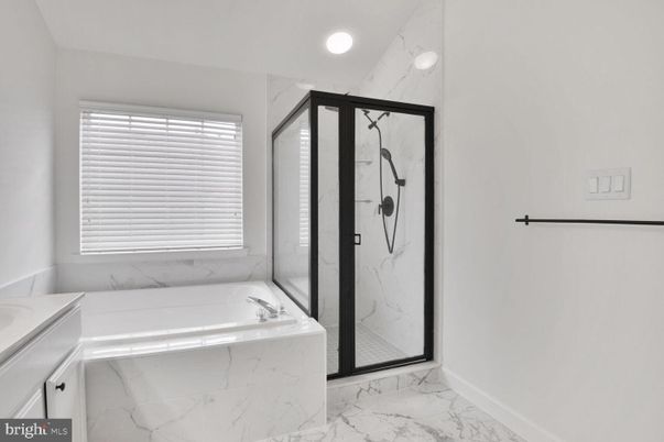 Bathroom, Glass Shower, Interior, Marble, Marble Walls, Recessed Lighting