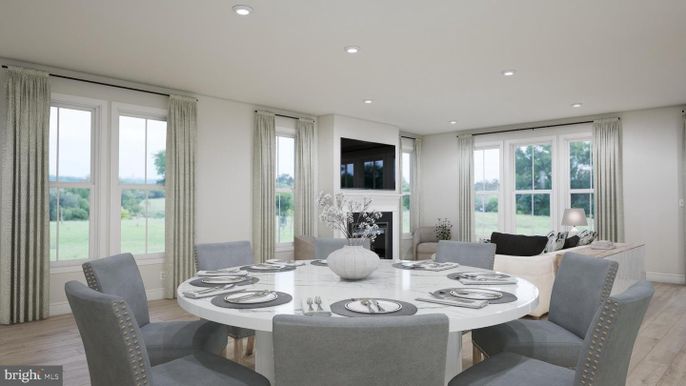 Dining room, Interior, Recessed Lighting, Wood Texture Flooring