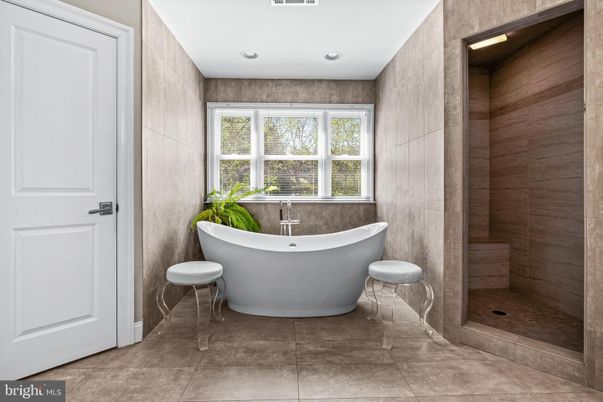 Bathroom, Free Standing Baths, Interior, Recessed Lighting, Wooden Walls