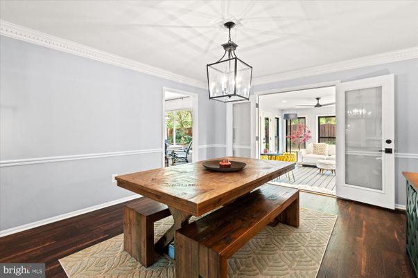 Dining room, Interior, Pendant Lights, Wood Texture Flooring