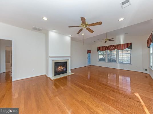 Empty room, Fireplace, Interior, Recessed Lighting, Wood Texture Flooring