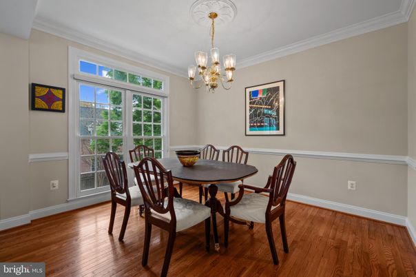 Chandelier, Dining room, Interior, Wood Texture Flooring