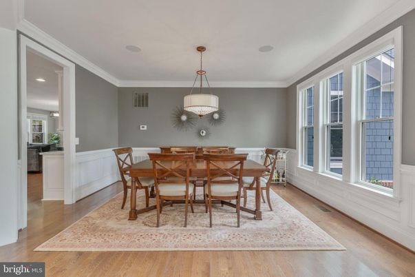 Dining room, Interior, Pendant Lights, Wood Texture Flooring