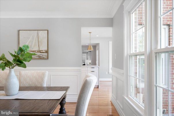Dining room, Interior, Pendant Lights, Recessed Lighting, Wood Texture Flooring
