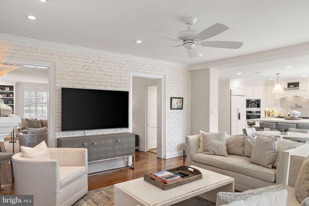 Interior, Kitchen, Living room, Pendant Lights, Recessed Lighting, Stainless Steel Appliances, Stone Walls, Wood Texture Flooring