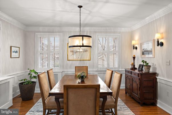 Dining room, Interior, Pendant Lights, Wood Texture Flooring