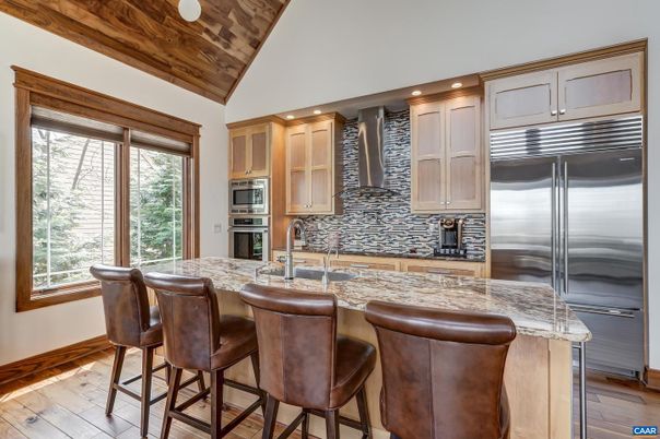 Interior, Kitchen, Recessed Lighting, Stainless Steel Appliances, Wooden Ceilings, Wood Texture Flooring