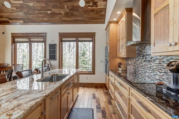 Interior, Kitchen, Recessed Lighting, Wooden Ceilings, Wood Texture Flooring