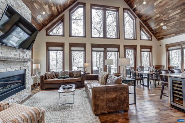 Dining room, Fireplace, Interior, Living room, Stone Walls, Wooden Beams, Wooden Ceilings, Wood Texture Flooring