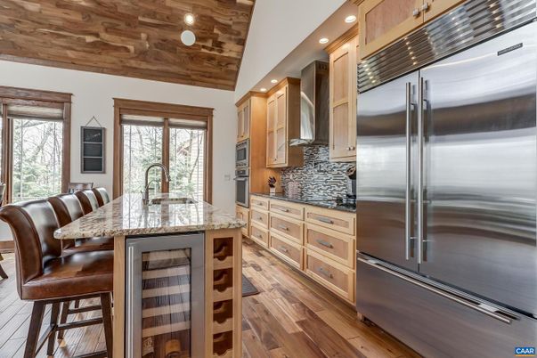 Interior, Kitchen, Recessed Lighting, Stainless Steel Appliances, Wooden Ceilings, Wood Texture Flooring