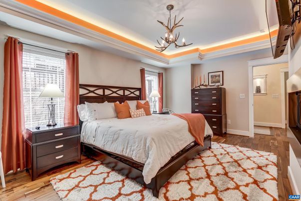 Bedroom, Interior, Pendant Lights, Wood Texture Flooring