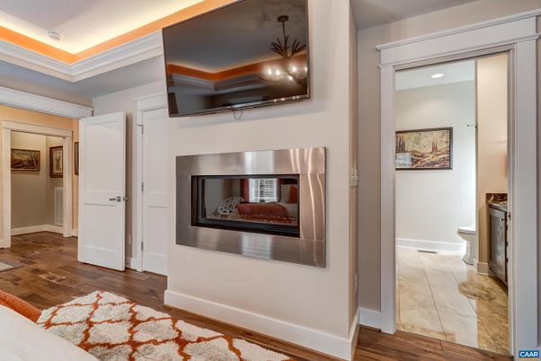 Fireplace, Interior, Pendant Lights, Recessed Lighting, Stainless Steel Appliances, Wood Texture Flooring