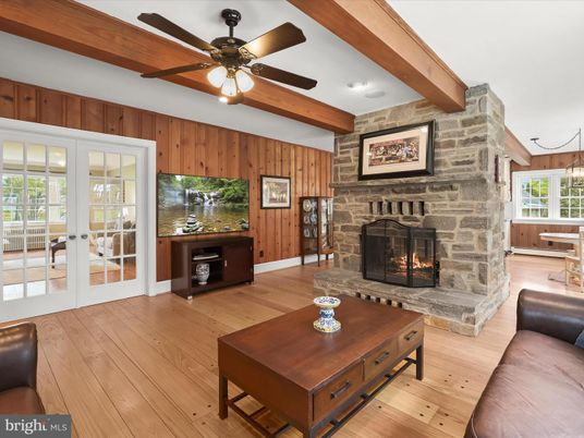Fireplace, Interior, Living room, Stone Walls, Wooden Beams, Wood Texture Flooring, Wooden Walls
