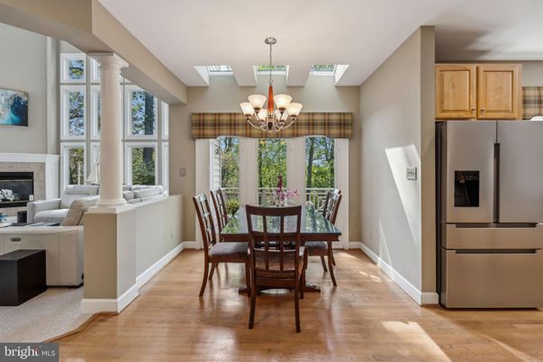 Chandelier, Dining room, Fireplace, Interior, Wood Texture Flooring