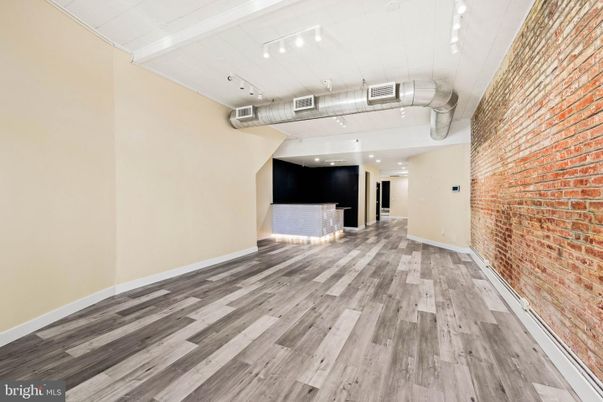 Interior, Pendant Lights, Recessed Lighting, Stone Walls, Wood Texture Flooring