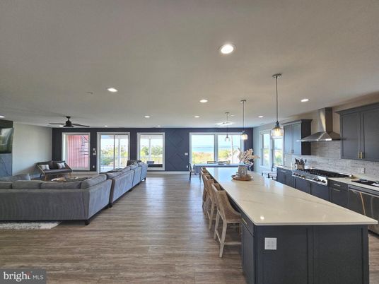 Dining room, Interior, Kitchen, Living room, Pendant Lights, Recessed Lighting, Wood Texture Flooring