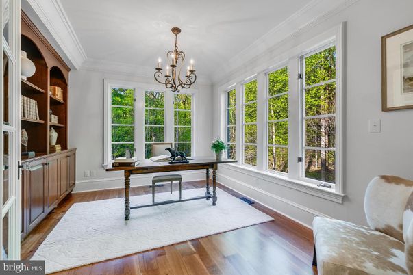 Chandelier, Home Office, Interior, Wood Texture Flooring